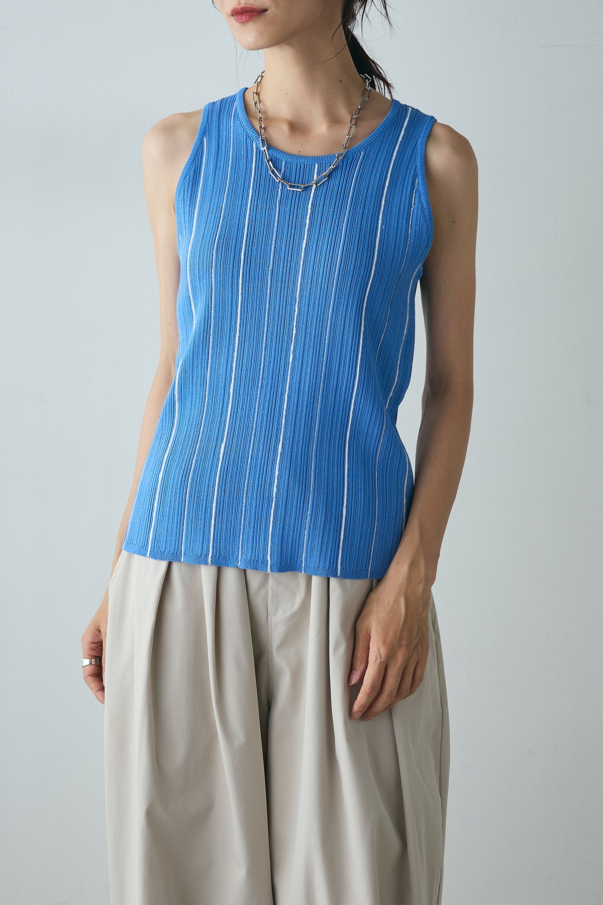 ENC stripe american ストライプアメスリニットタンクトップ セール】stripe american sleeve knit tank top / ストライプ