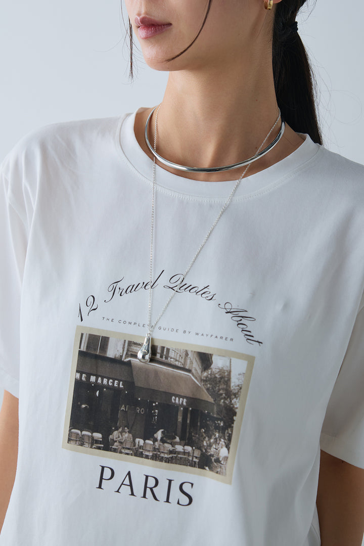 [SET]PARISフォトTシャツ+パッド付きスクエアネックリブニットワンピース(2set)