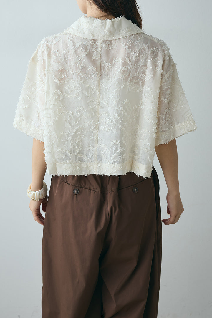 [SET]半袖オープンカラージャガード柄シャツ+タックワイドリラックスパンツ(2set)