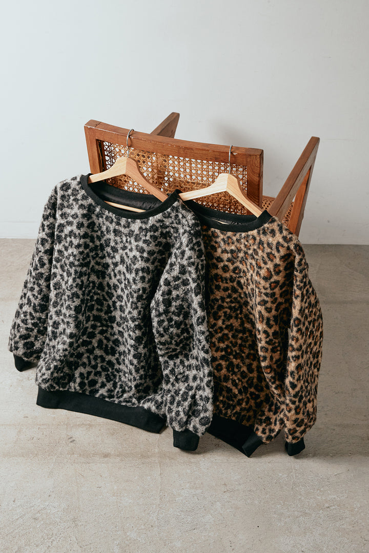 レオパード柄ボアトップス/ブラック