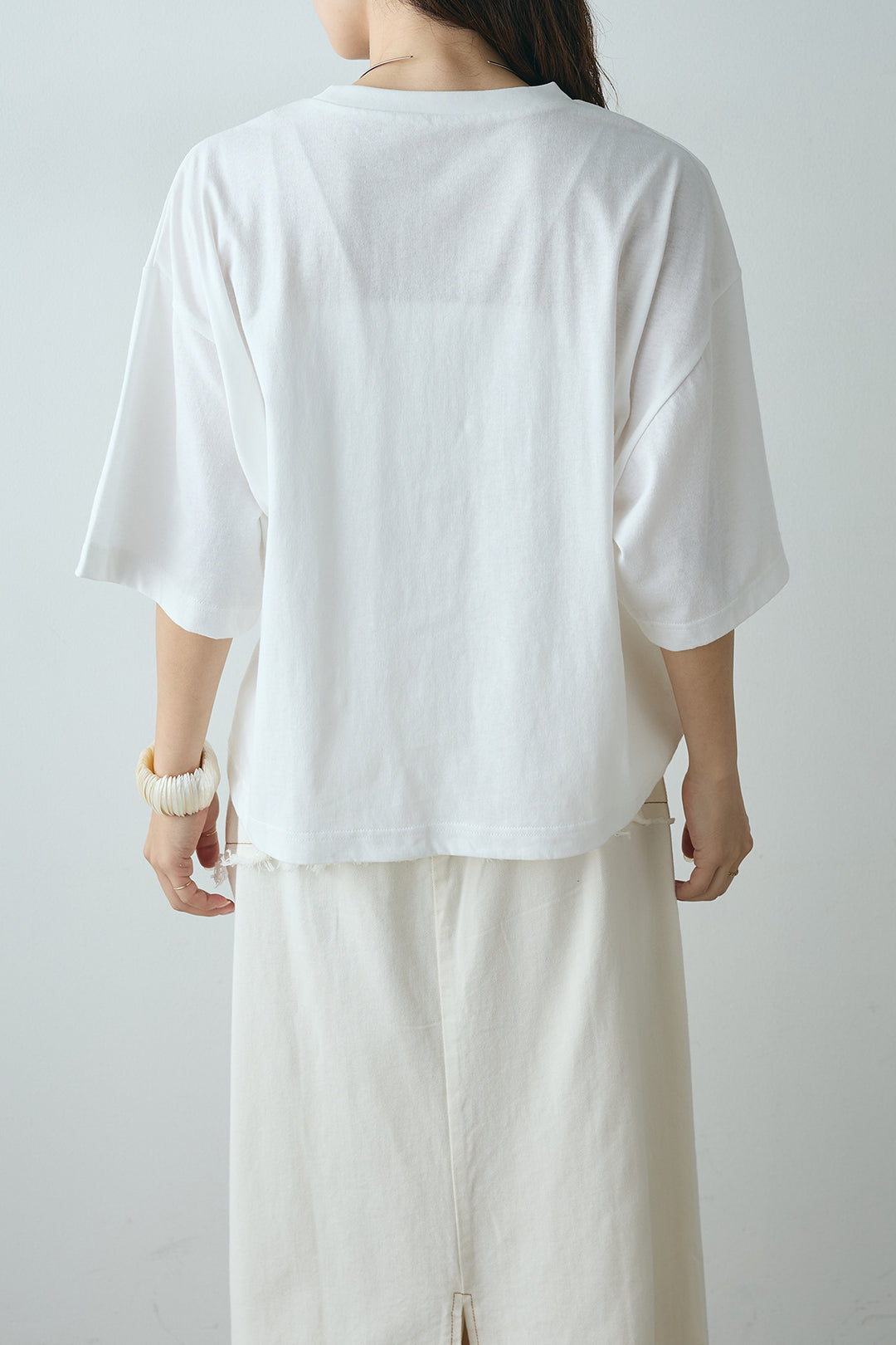 [SET]ニュアンス箔プリントTシャツ+レイヤードデザインワイドスカート(2set)