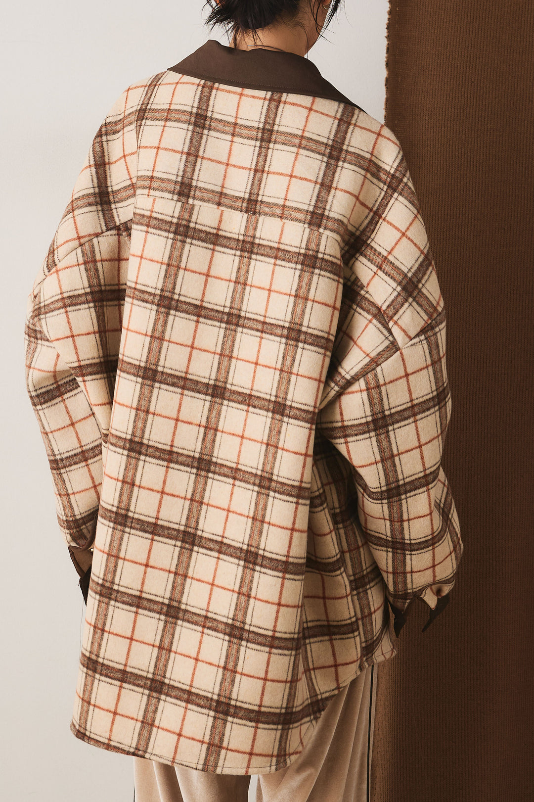 【即納】マルチチェックミディアム丈コート/ベージュ
