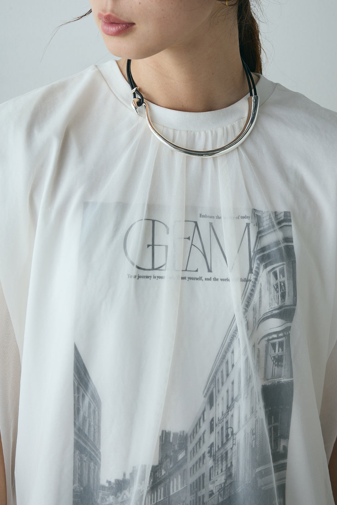 チュールレイヤードフォトプリントTシャツ