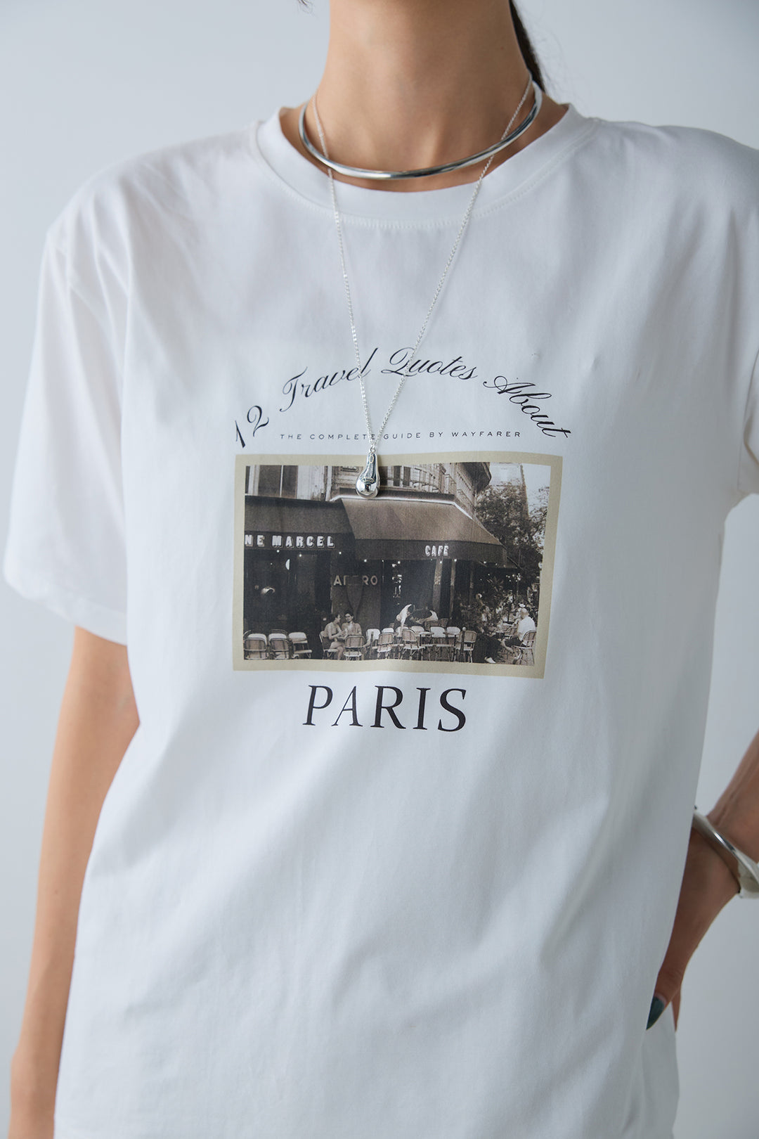 [SET]PARISフォトTシャツ+パッド付きスクエアネックリブニットワンピース(2set)
