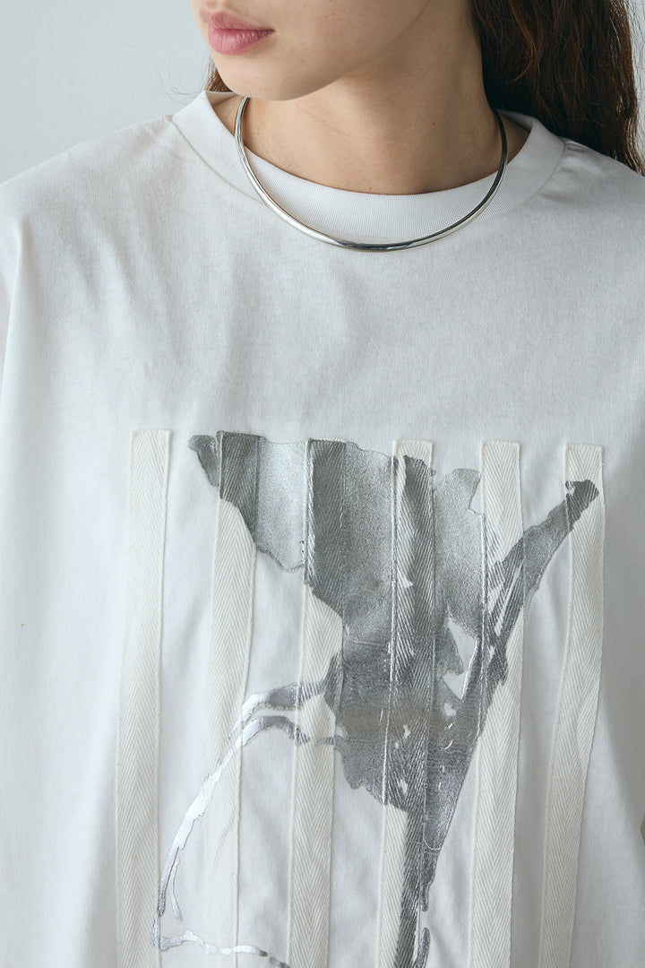 [SET]ニュアンス箔プリントTシャツ+レイヤードデザインワイドスカート(2set)