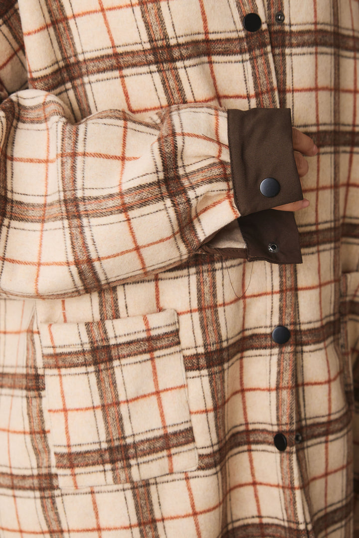 【即納】マルチチェックミディアム丈コート/ベージュ