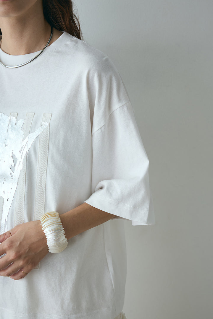 [SET]ニュアンス箔プリントTシャツ+レイヤードデザインワイドスカート(2set)