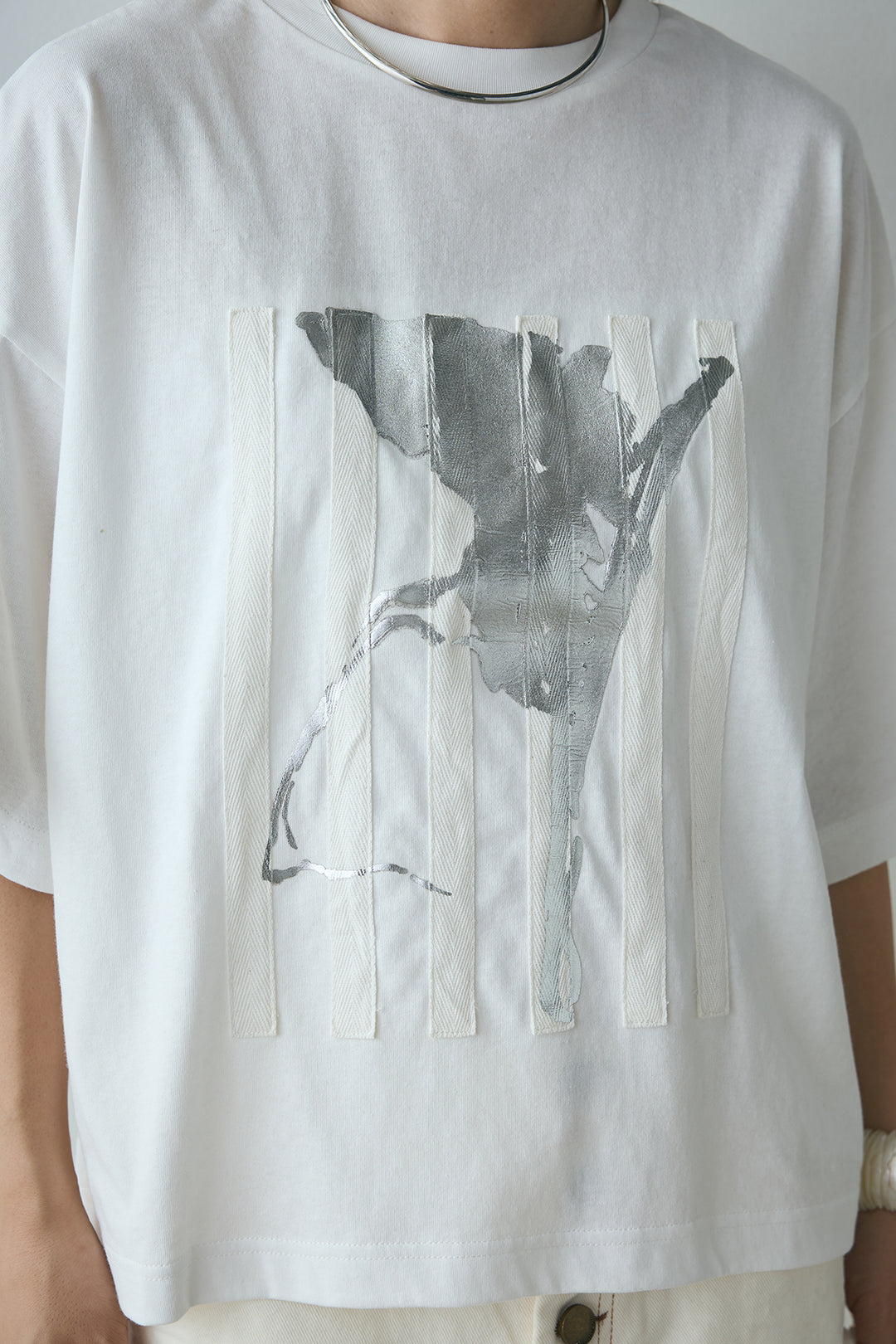 [SET]ニュアンス箔プリントTシャツ+レイヤードデザインワイドスカート(2set)