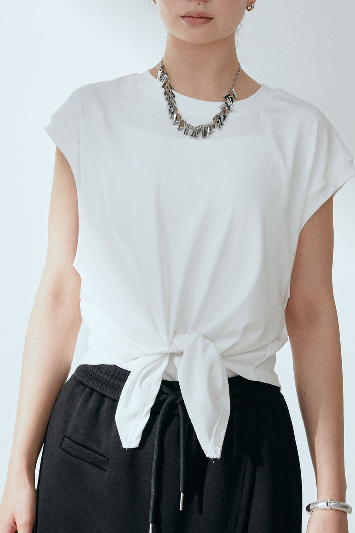 [SET]前結びコンパクトTシャツ+レイヤードスウェットパンツ(2set)