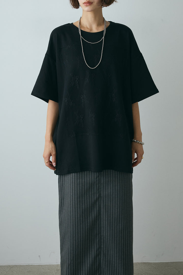 【即納】スクエアレース刺繍Tシャツ