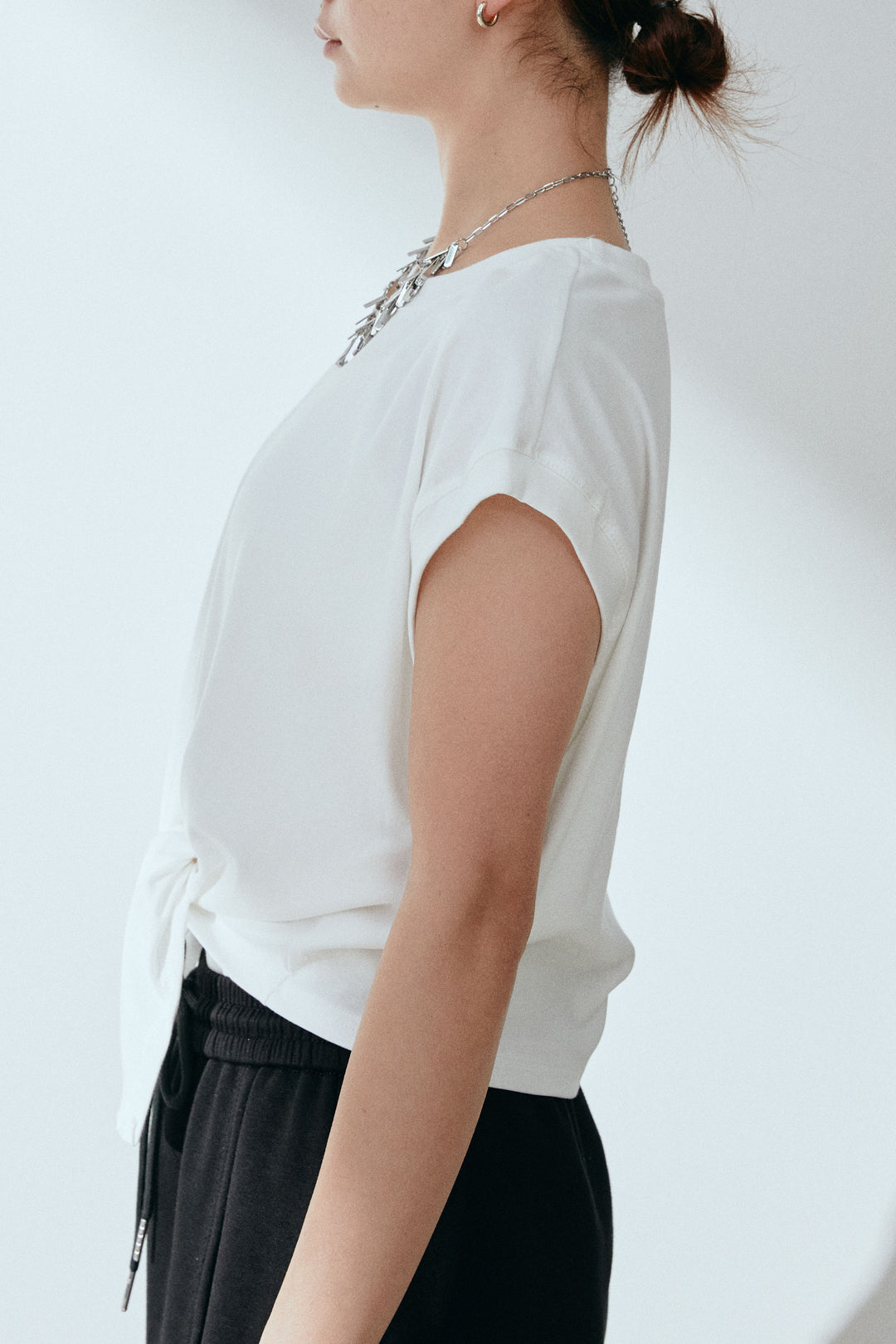 [SET]前結びコンパクトTシャツ+レイヤードスウェットパンツ(2set)