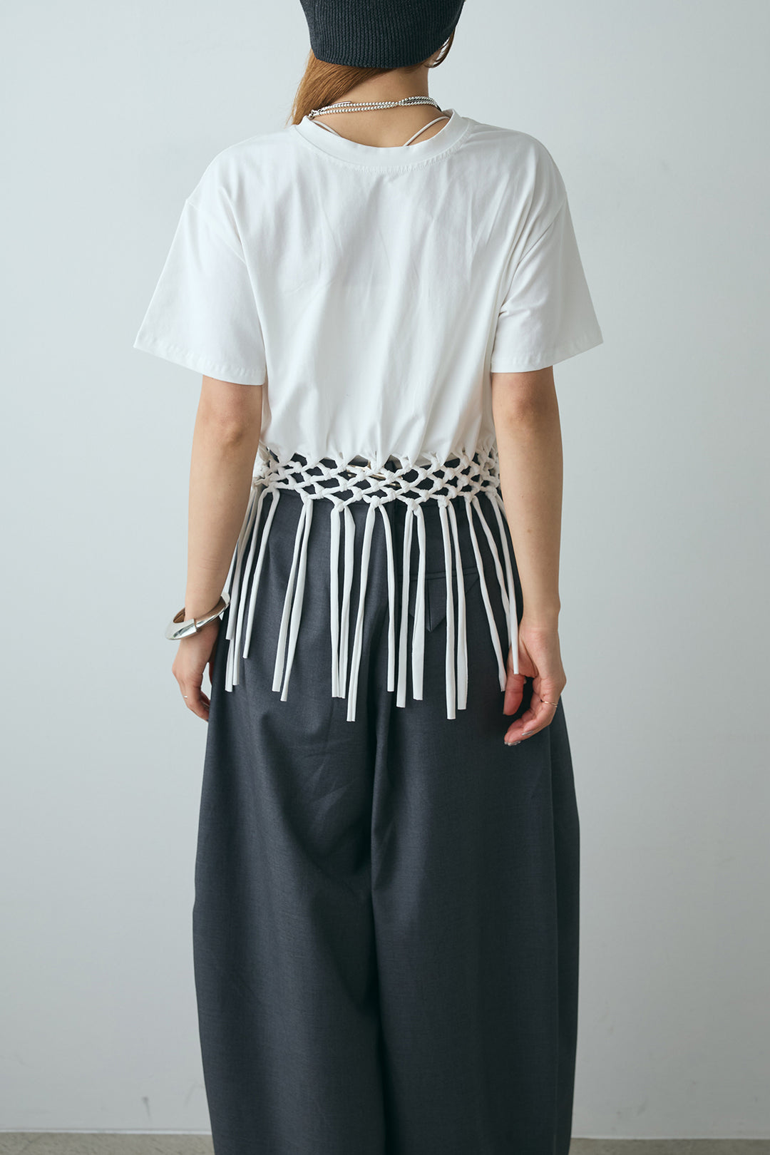 [SET]裾フリンジデザインTシャツ+ビッグシルエットワイドパンツ(2set)