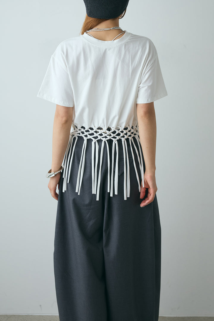 [SET]裾フリンジデザインTシャツ+カーブシアーパンツ(2set)