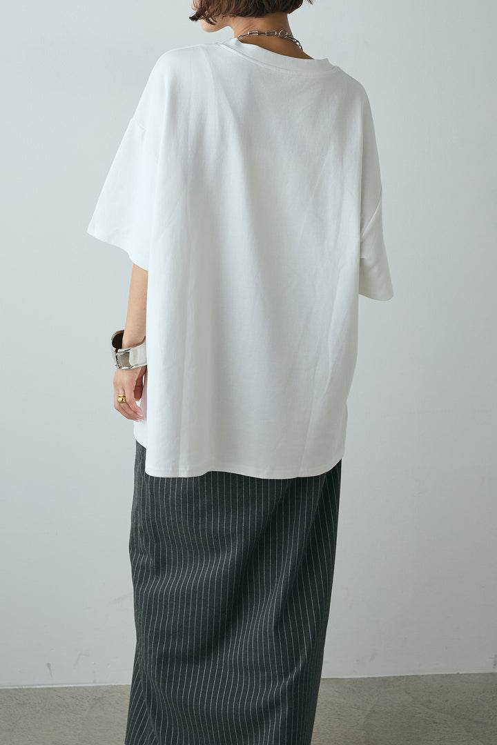[SET]スクエアレース刺繍Tシャツ+ストライプストレートスカート(2set)