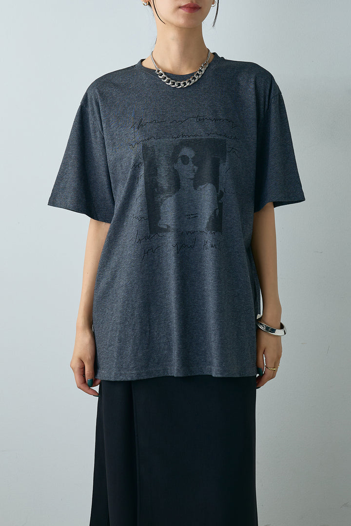 [SET]ニュアンス英字フォトプリントTシャツ+ラップスカート付きレイヤードワイドパンツ(2set)