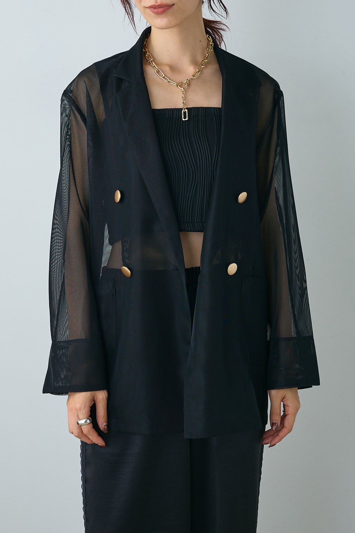 ESICA シアーダブルテーラードジャケット SET]シアーダブルテーラードジャケット+サテンレースライン