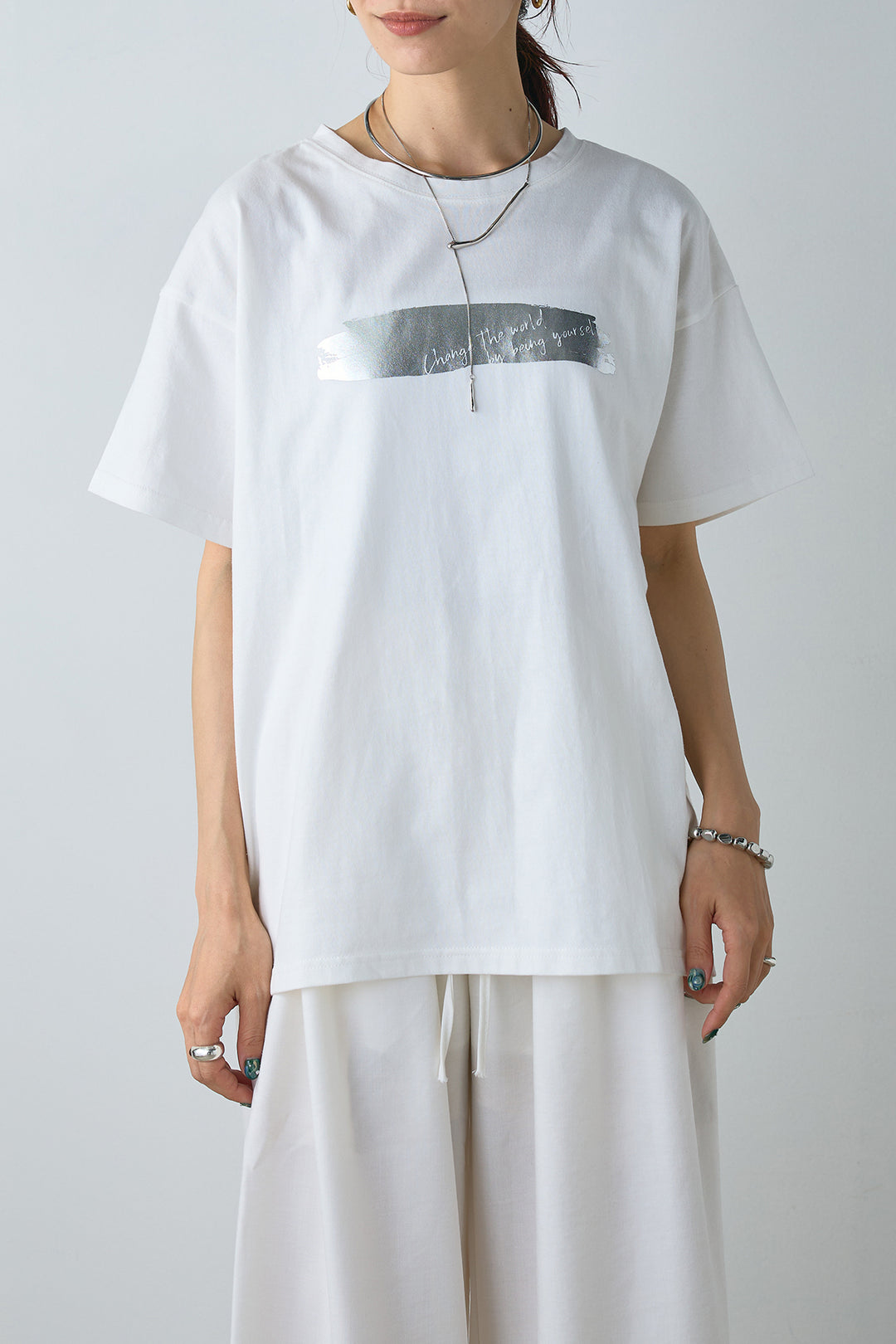 [SET]かすれ箔プリントTシャツ+ランダムカットフリルスカート(2set)