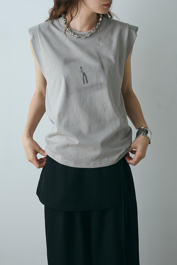 [SET]ぼかしプリントノースリーブTシャツ+レオパード柄ストレートスカート(2set)