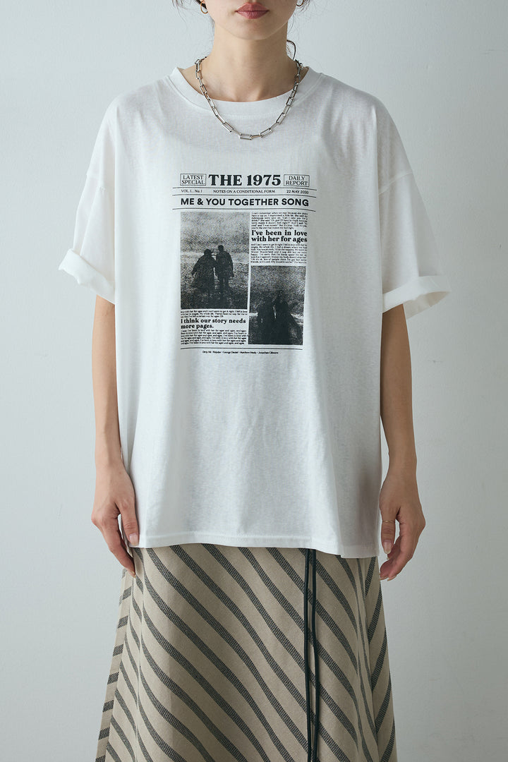 [SET]ニュースペーパーグラフィックTシャツ+ベルト付き斜めライン柄スカート(2set)