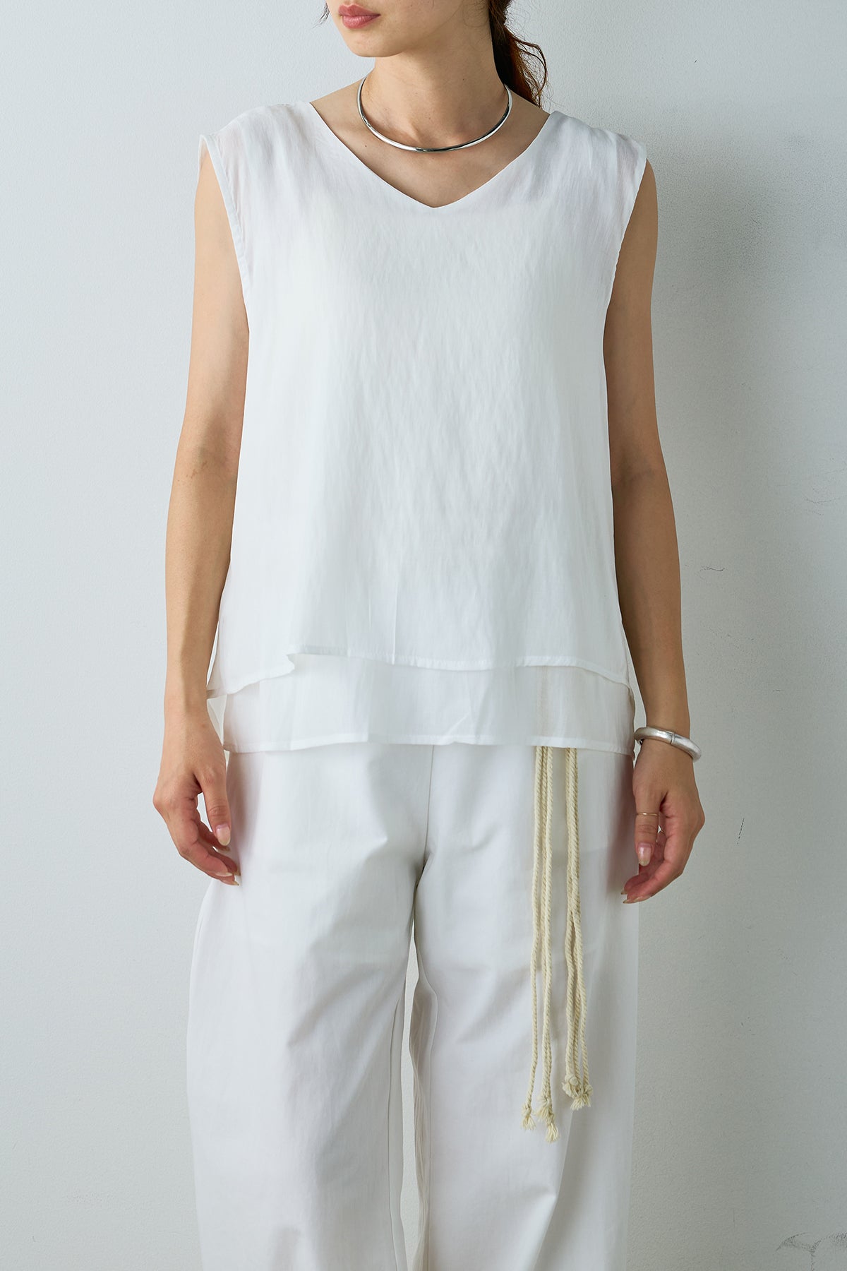 eyeye/twice/バックカットT SET]バックツイストデザイントップス+デザインタックワイド