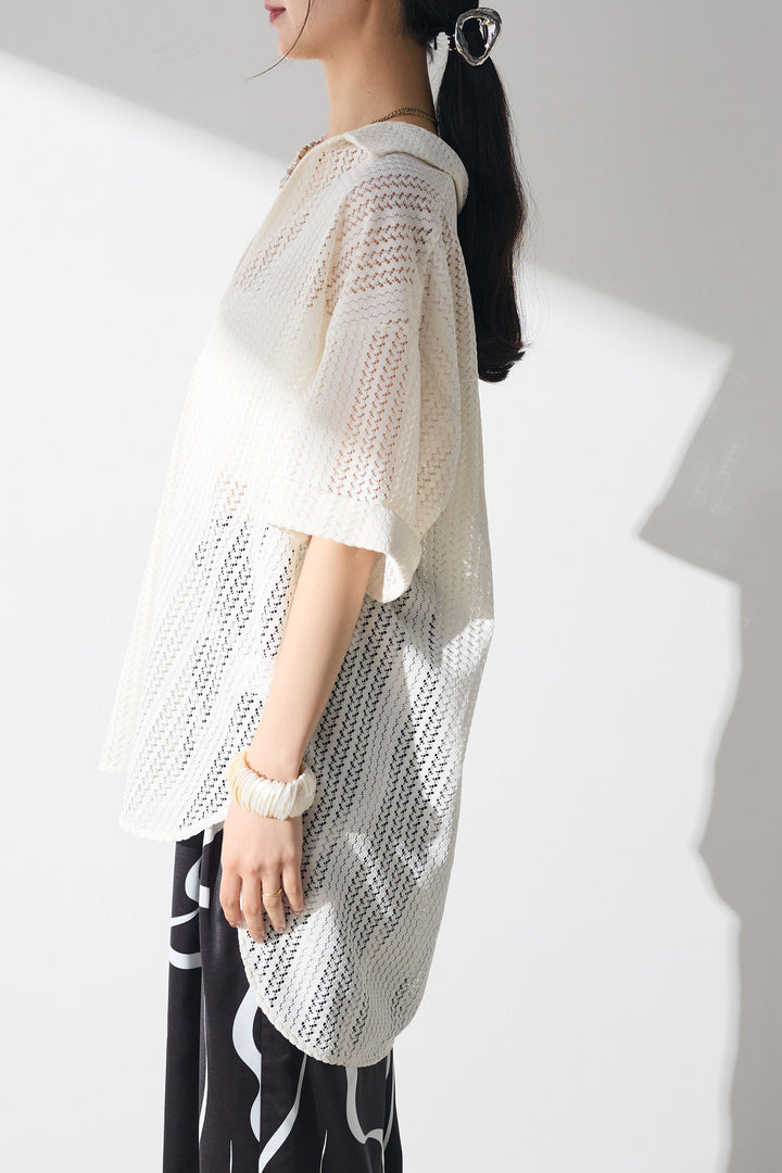 [SET]メッシュポロトップス+フラワーワッシャープリーツスカート(2set)