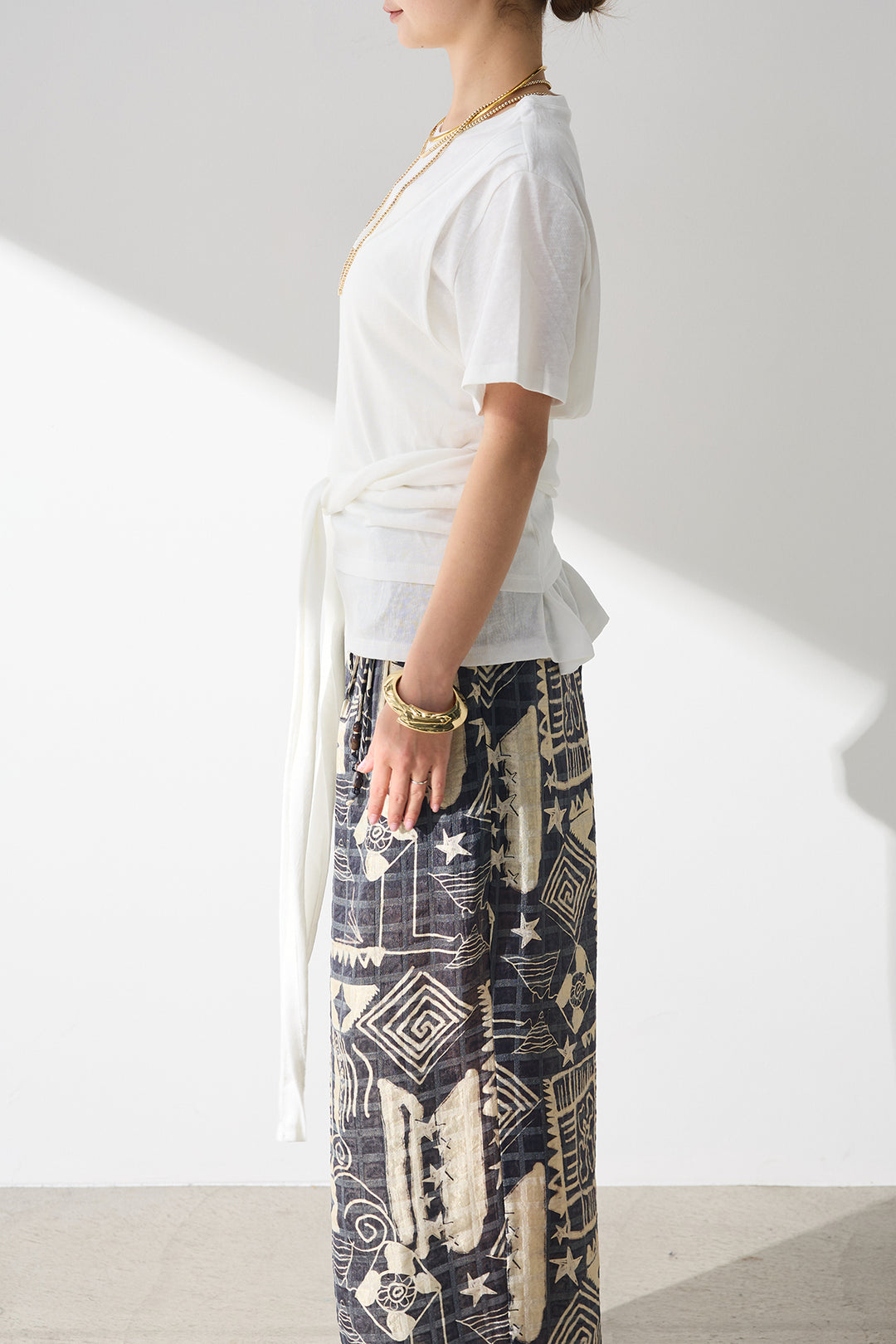 [SET]フロントタイTシャツ+レオパード柄ストレートスカート(2set)