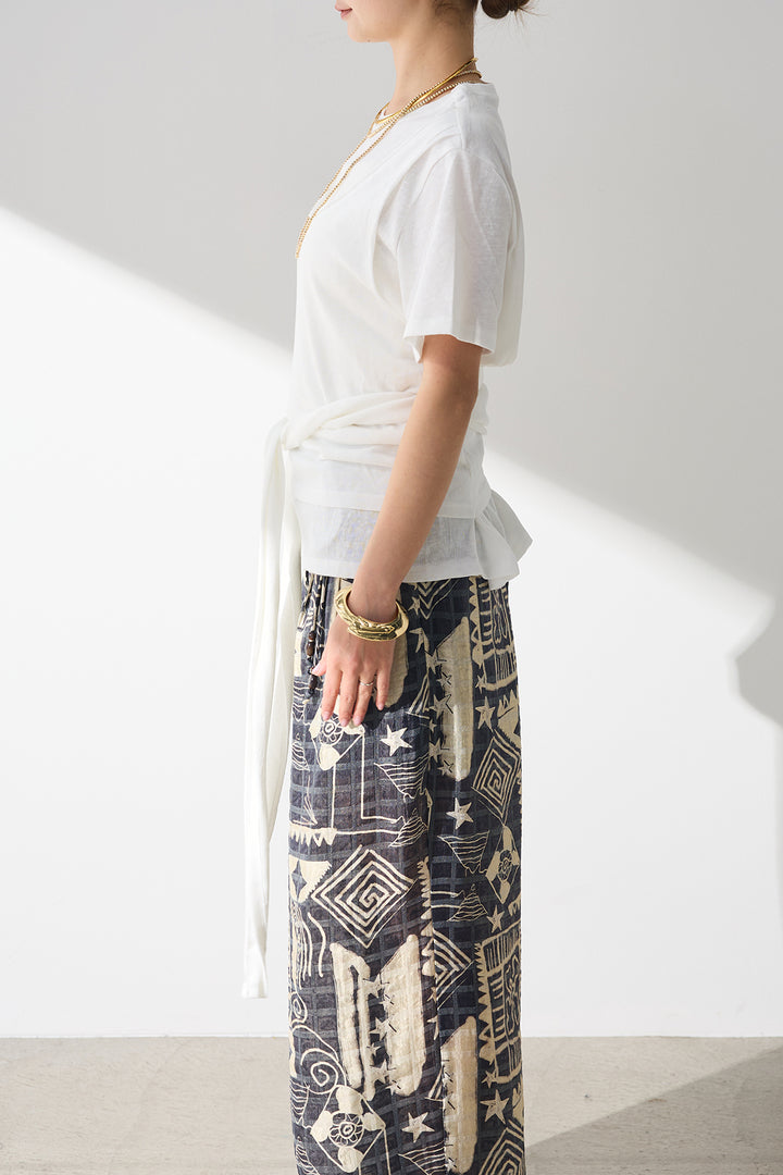 [SET]フロントタイTシャツ+レオパード柄ストレートスカート(2set)