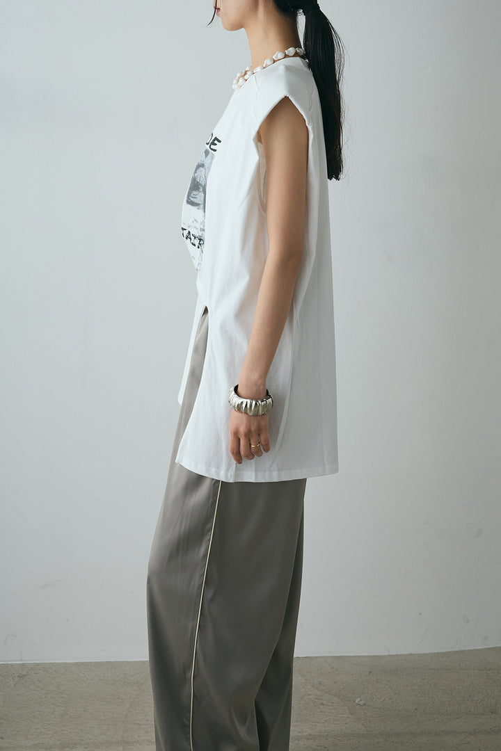 [SET]サイドデザインプリントTシャツ+サイドラインサテンパンツ(2set)