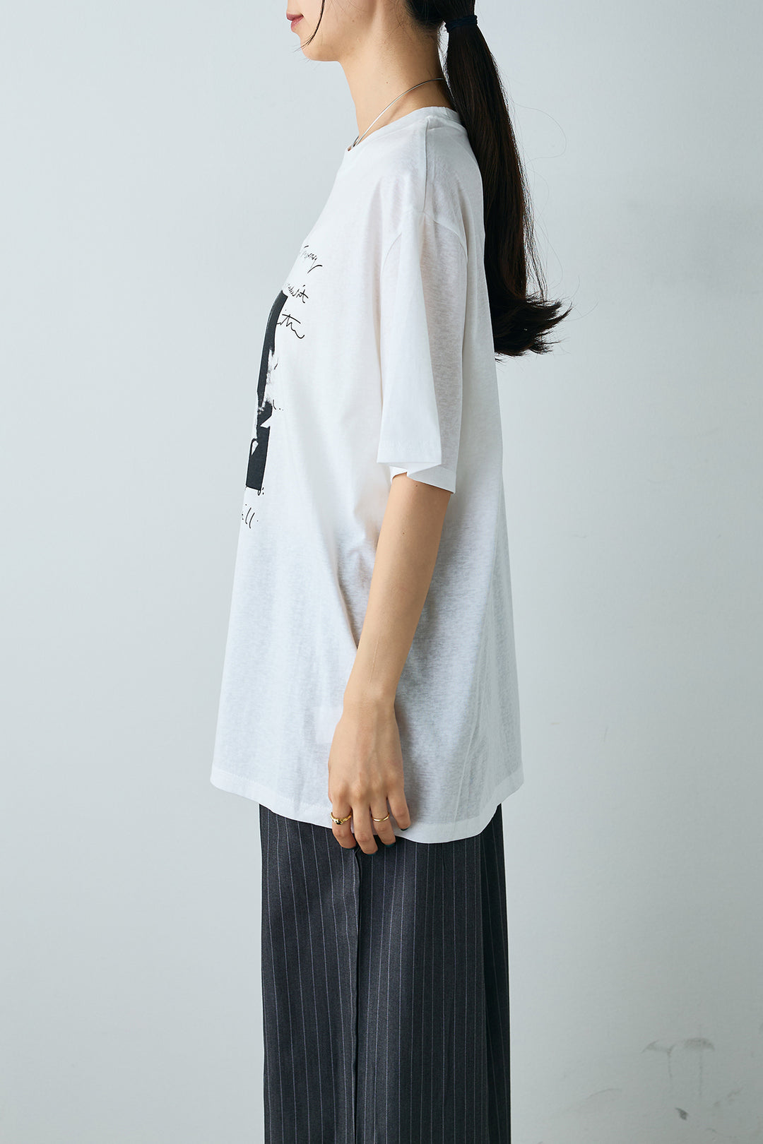 [SET]ニュアンス英字フォトプリントTシャツ+ラップスカート付きレイヤードワイドパンツ(2set)
