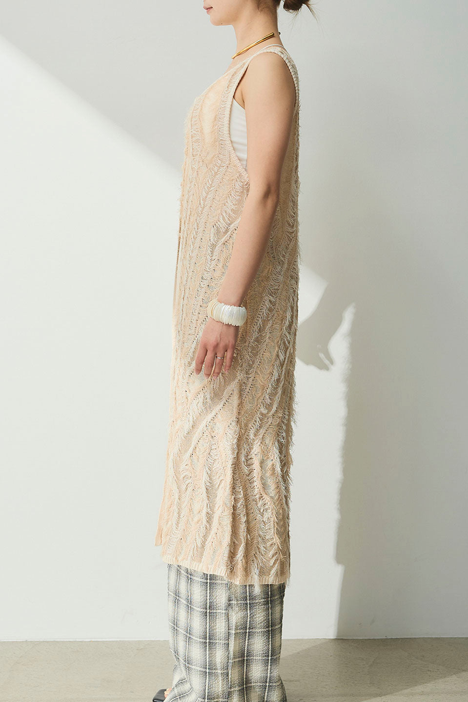 Drawer 184,新品RESORT13Gジャカードフリンジニットジレ