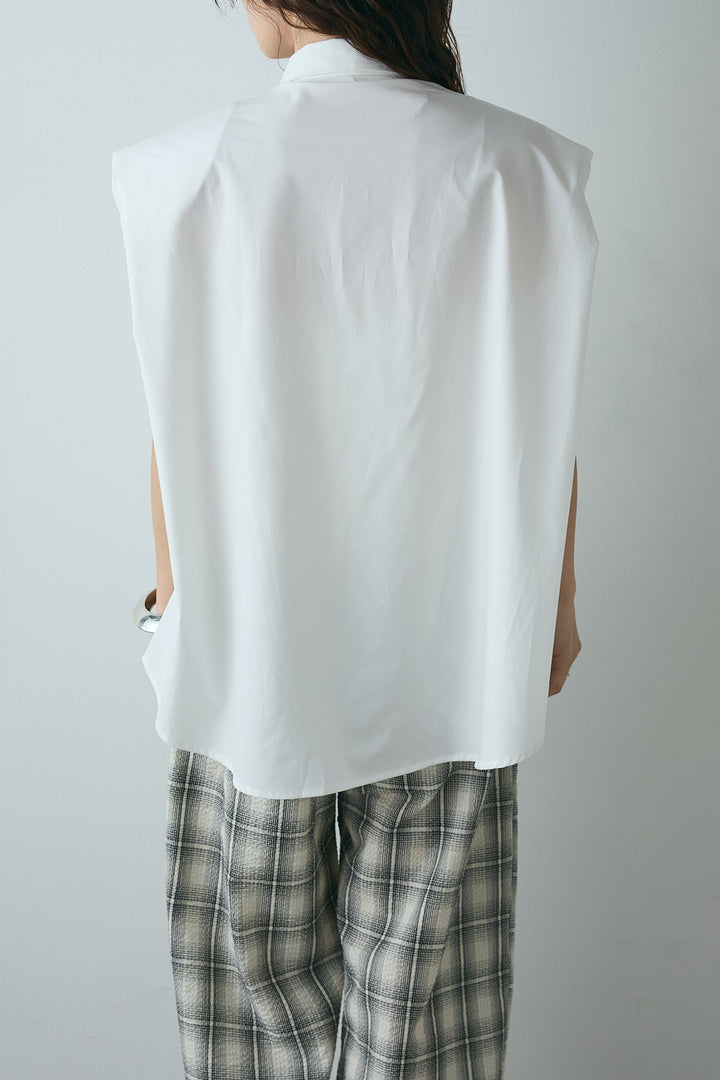 [SET]ウエスト巻きノースリーブシャツ+タータンチェックワイドパンツ(2set)