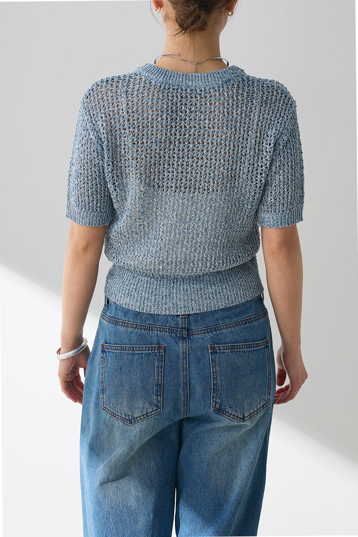 コード刺繍ロゴ入り麻タッチプルオーバー