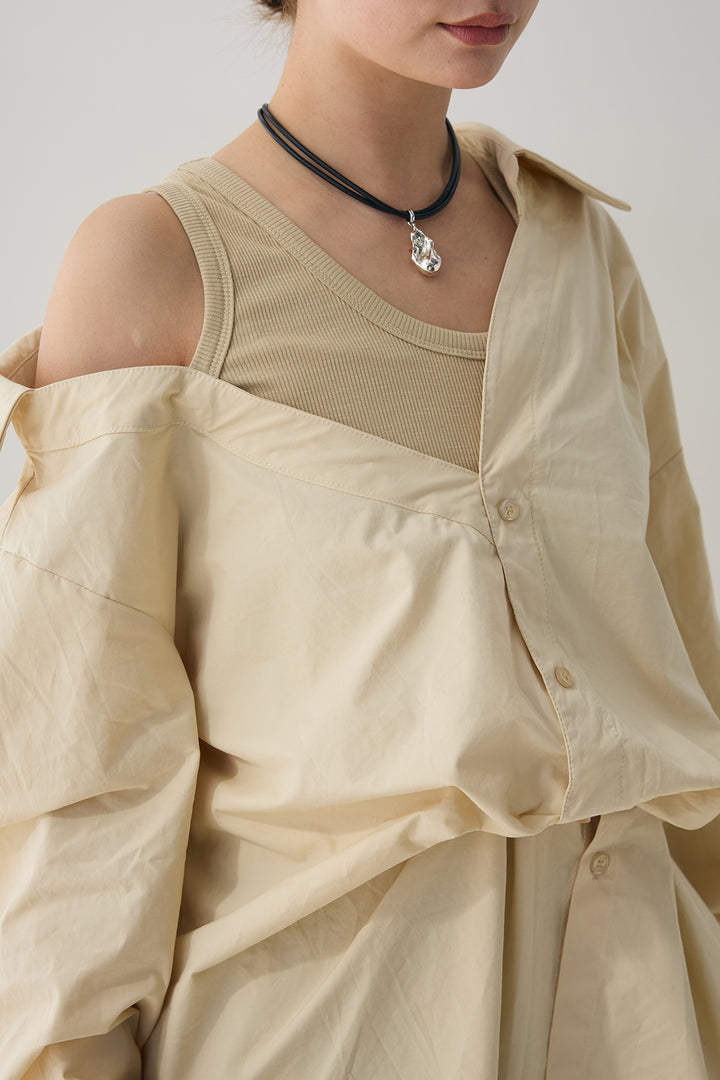 [SET]タンク付きアシメシャツ+タータンチェックワイドパンツ(2set)