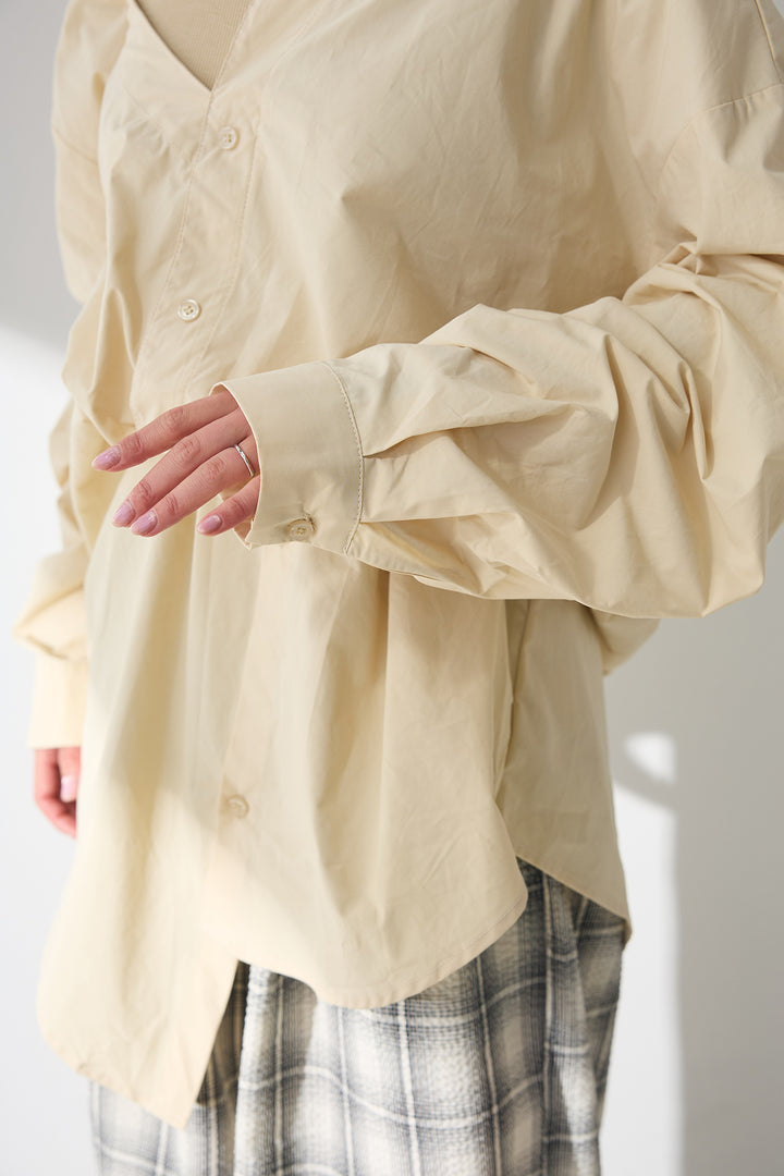[SET]タンク付きアシメシャツ+レザーベルト付きストライプパンツ(2set)
