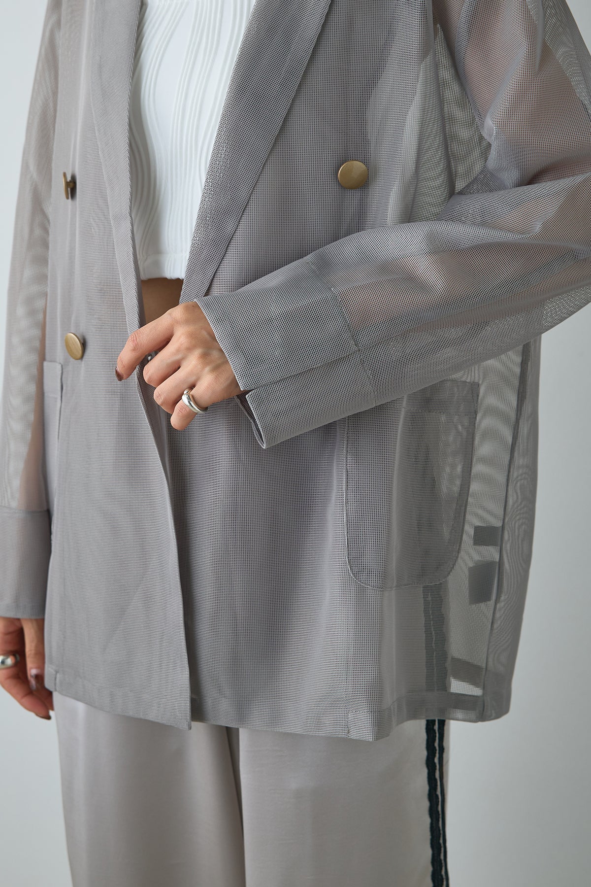 SET]シアーダブルテーラードジャケット+サテンレースライン