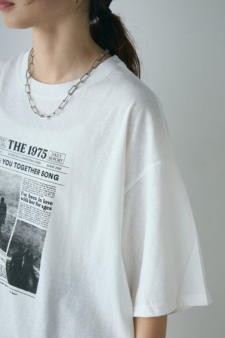 [SET]ニュースペーパーグラフィックTシャツ+ベルト付き斜めライン柄スカート(2set)