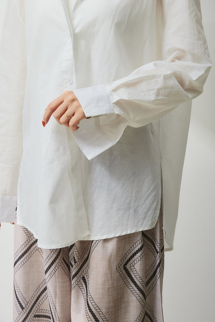 [SET]バックオープンオーバーシャツ+レザーベルト付きフレアワイドパンツ(2set)