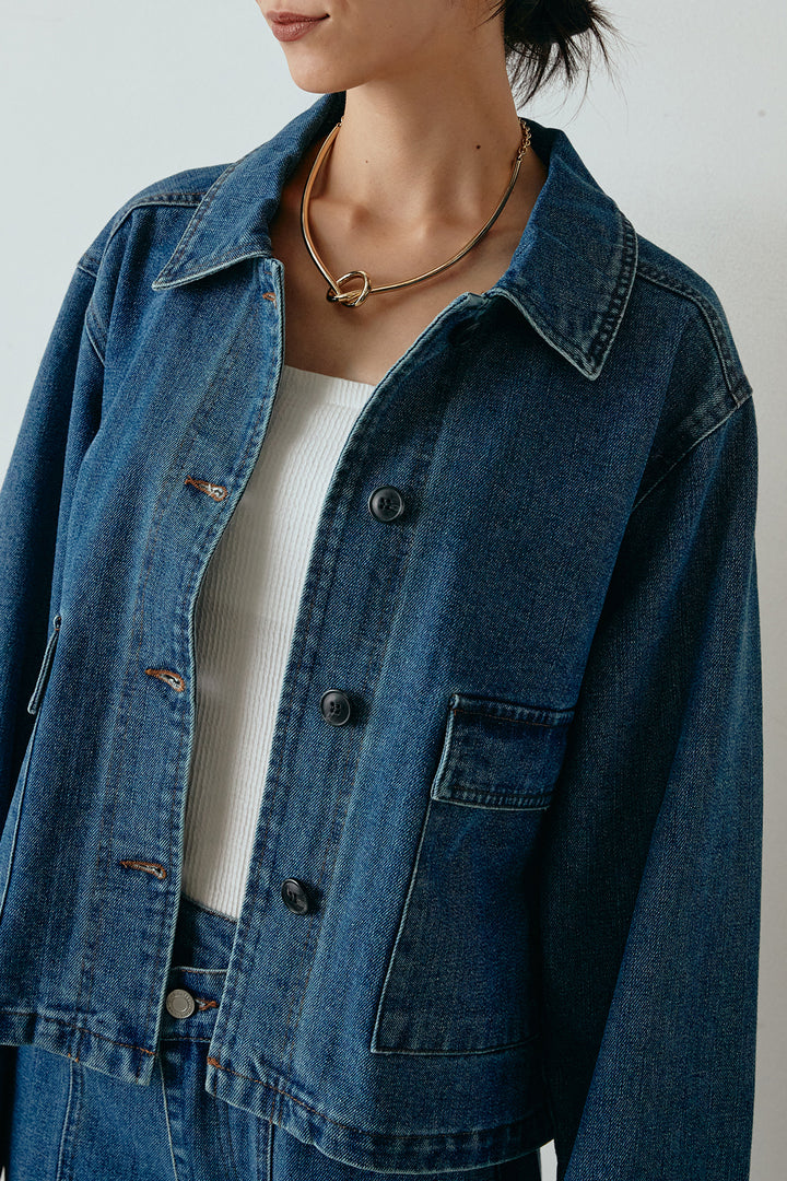 [SET]袖切りっぱなしデニムジャケット+フェイクレザーベルト付きタータンチェックパンツ(2set)