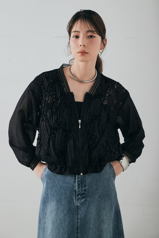 【着回しセット】[SET]モチーフ付きシアーブルゾン+ベルト付きツータックワイドパンツ+モチーフ付きシアーブルゾン(3set)