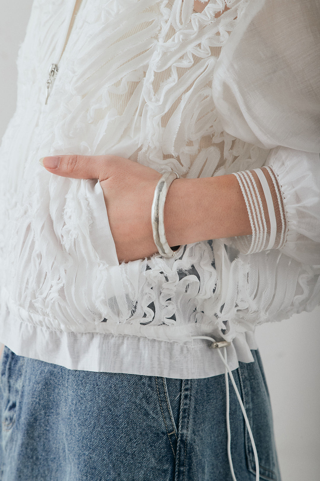 [SET]モチーフ付きシアーブルゾン+デニムロングフレアスカート(2set)