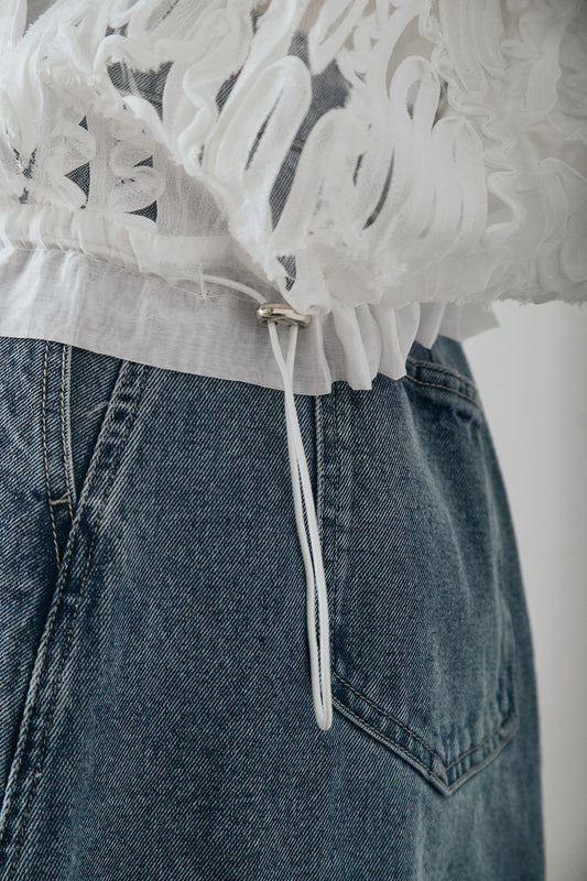 【着回しセット】[SET]ミックスメッシュキーネックプルオーバー+モチーフ付きシアーブルゾン+ベルト付きツータックワイドパンツ(3set)