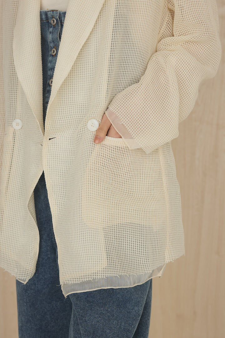 [SET]メッシュテーラードワイドジャケット+ノースリロングワンピース(2set)