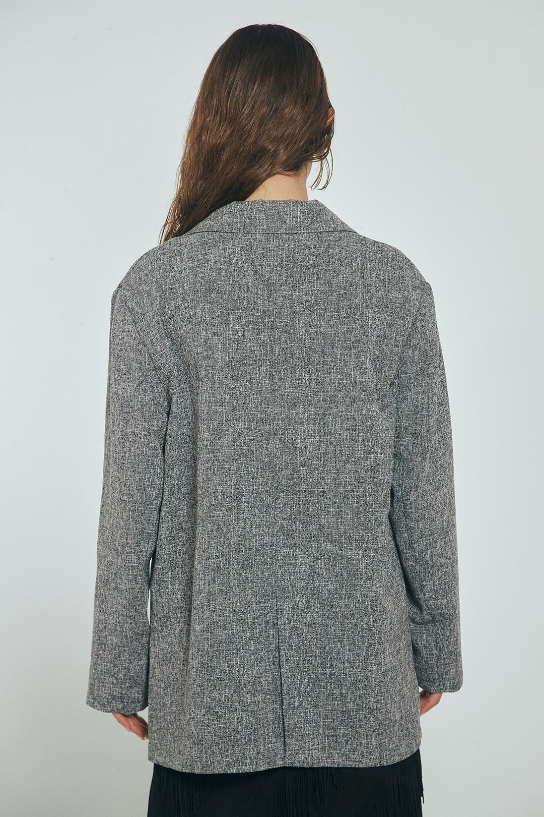 [SET]ミックスツイードベルト付きジャケット+斜めフリンジデザインスカート(2set)