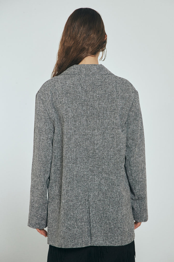 [SET]ミックスツイードベルト付きジャケット+斜めフリンジデザインスカート(2set)