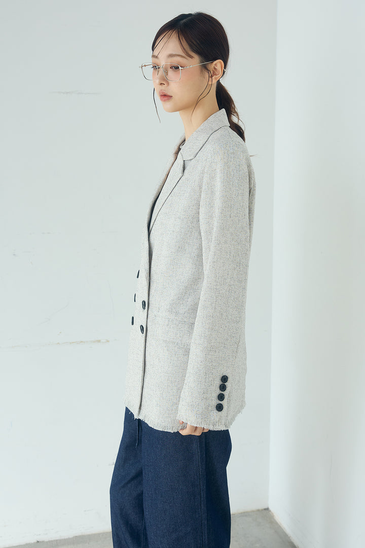 [SET]スラブネップツイードフリンジテーラードジャケット+デニムペプラムコンビネゾン(2set)