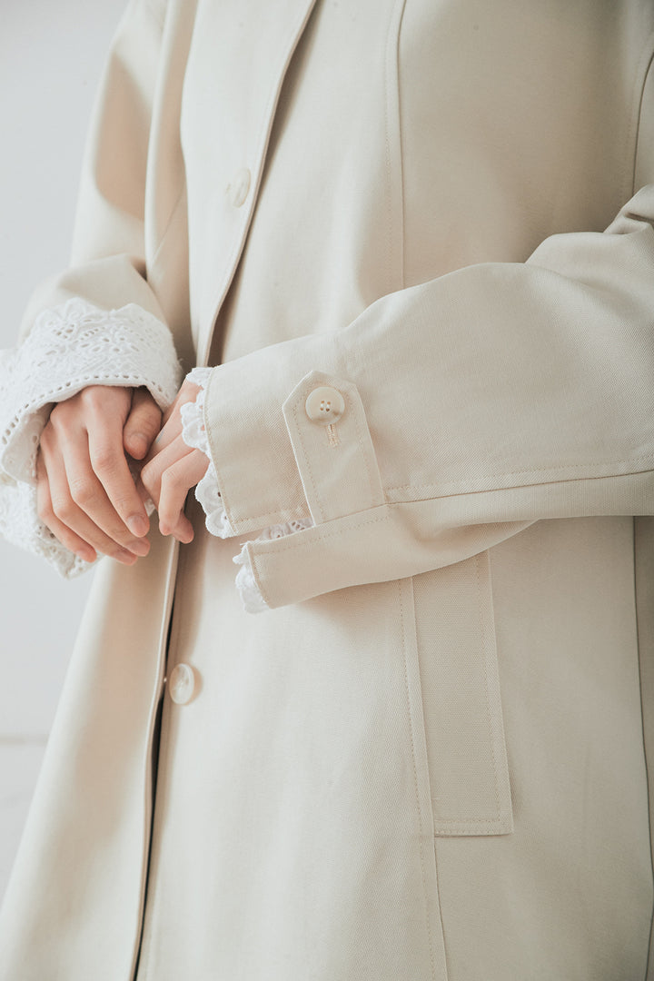 [SET]袖折り返しレースデザインアウター+ニュアンス柄サテンスカート(2set)