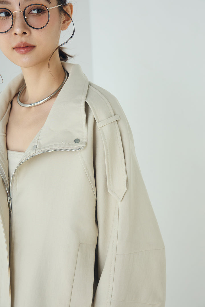 [SET]ベルト付きスタンドネックアウター+ツイルタックハーフパンツ(2set)