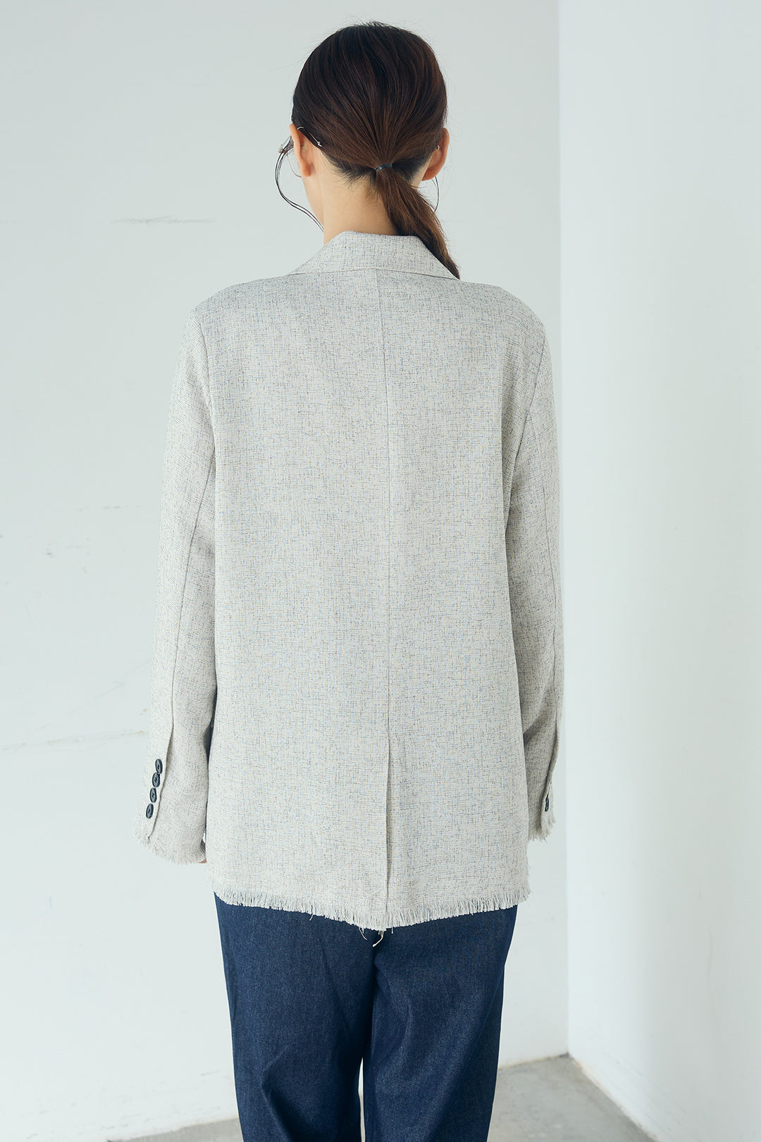 スラブネップツイードフリンジテーラードジャケット