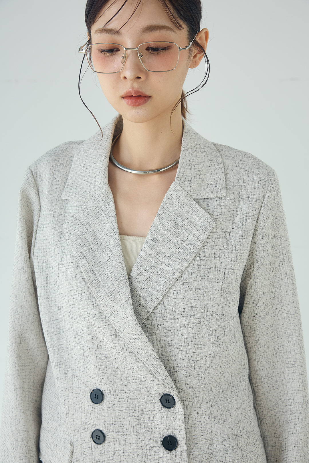 [SET]スラブネップツイードフリンジテーラードジャケット+サイドデザイン入りスウェットパンツ(2set)