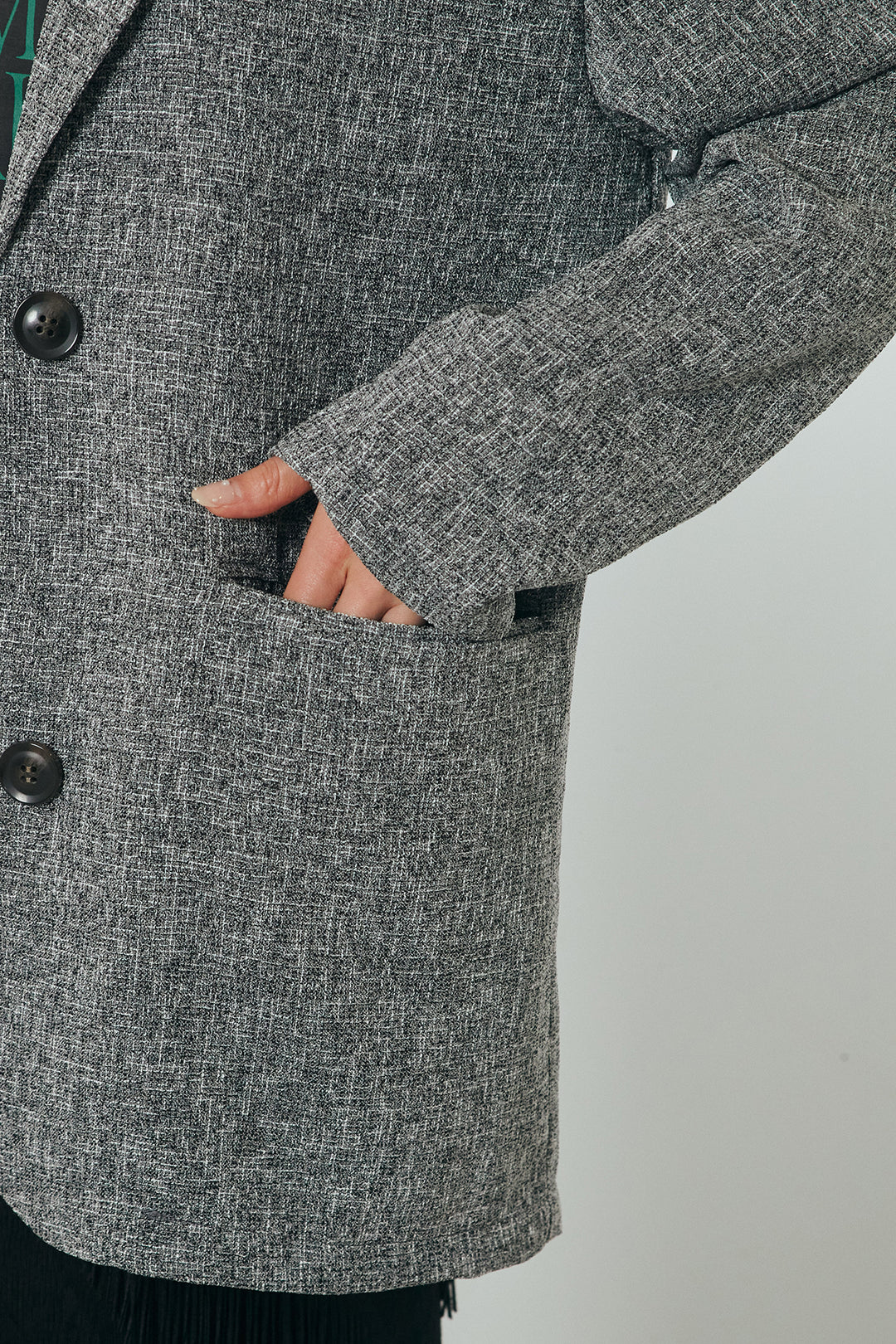 [SET]ミックスツイードベルト付きジャケット+斜めフリンジデザインスカート(2set)